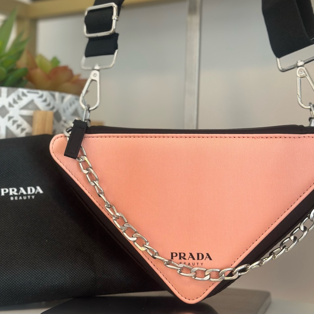 Prada Pink Triangle Cosmetic Case with Black Trim - Picture 4 of 4